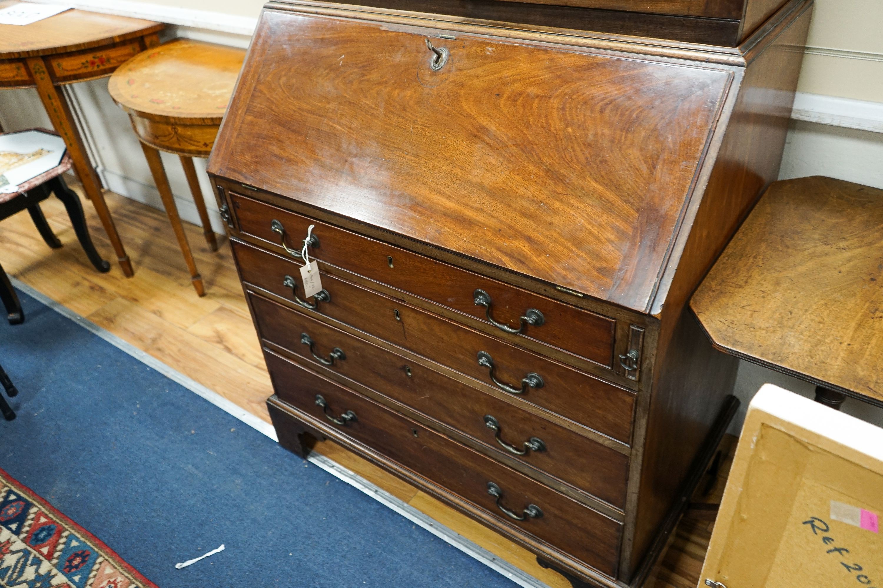 A George III and later mahogany bureau bookcase, length 91cm, depth 57cm, height 210cm